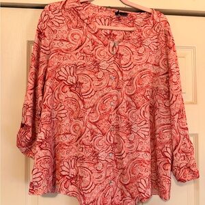 New Directions Red and White Paisley Blouse 1x